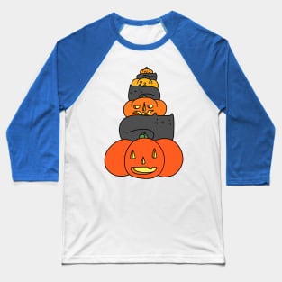 Black Cat and Pumpkin Stack Baseball T-Shirt
